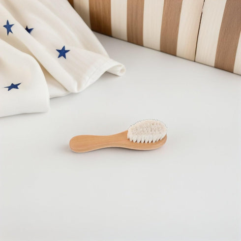 Set Hairbrush and Styling Comb for Newborns, Soft Wool Bristle Scalp Brush with Beech Wood Handle, Gentle Grooming Kit