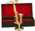 Dselvgvu 3.16"x1.69"x0.63") Miniature Saxophone with Stand and Case Brass Mini Musical Instrument Replica Collectible