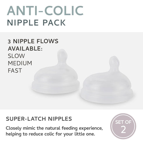 Set 2 (6+ Pack MILK & WATER Anti-Colic Nipples, of - Fast Flow Months) Super Latch Nipple - Mimics Natural Feeding