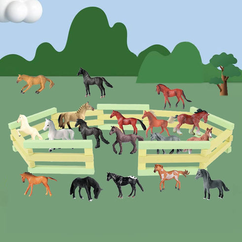 RCOMG 18 PCS Horse Toys, Realistic Miniature Pony Figures for Girls and Boys, Farm Animal Gift and Cake Topper