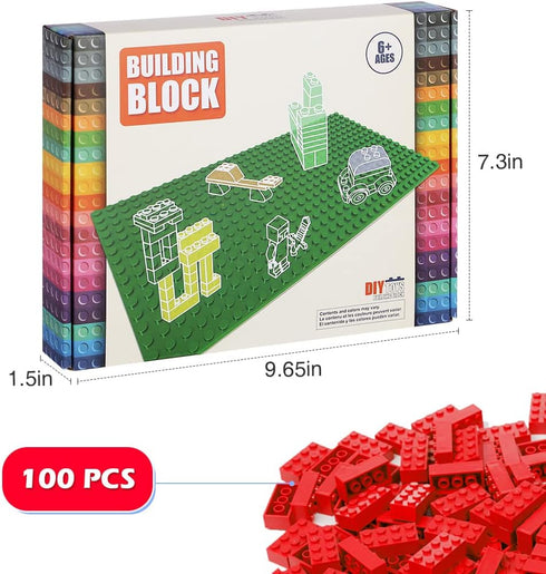 Classic Building Bricks, 100 Piece 2x4 Blocks, STEM Creative Toys Compatible with All Major Brands (Red)