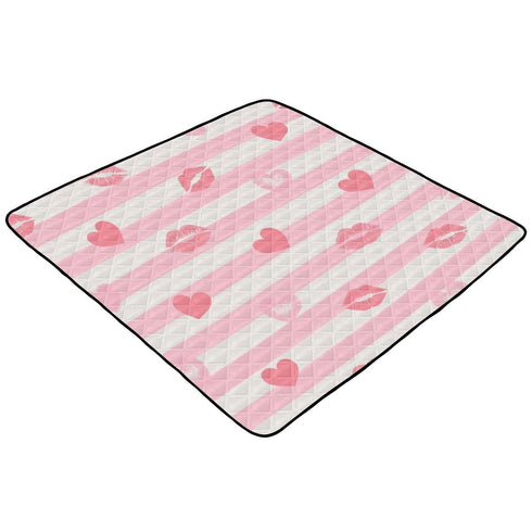 EtherSpher 50'' 50''para Pink White Stripes Heart Lip Love Large Non-Slip Baby Floor Play mat for Indoor Outdoor Water