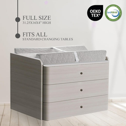 Organic Cotton Contoured Baby Changing Pad with Waterproof Foam Mattress, Soft Removable Cover, Safety Strap