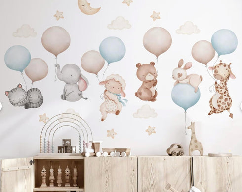 Generic (Set2) Pink Balloons With Baby Animals Wall Decal - Cute Animal Sticker for Nursery Decor - Removable Kids Room