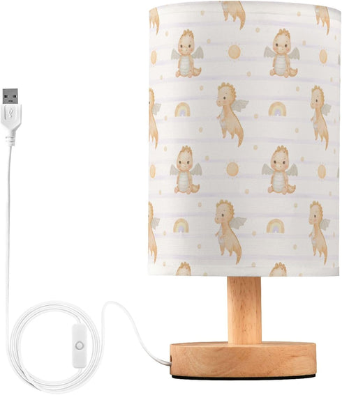 YYZZH Table Lamp Watercolor Baby Dragon Rainbow Striped Pattern Nightstand Lamp with Wood