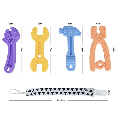 HAILI Baby Teething Toys, BPA Free Silicone Molar Teether for 0-6 Months, Hammer Wrench Shape, Blue Baby Boy Toy