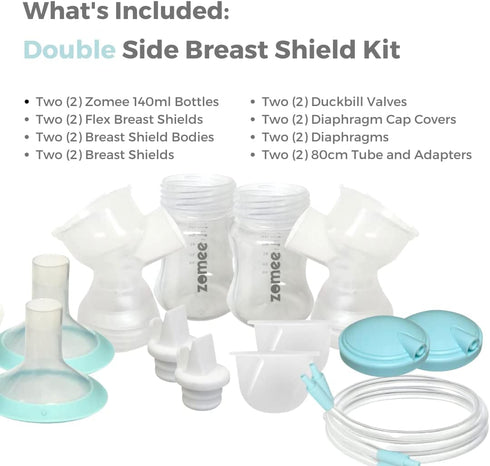 Set Z2 24mm Zomee Double Breast Shield Kit Replacement for Size Includes; Breast Sheild Body, Diaphragms, Duckbill