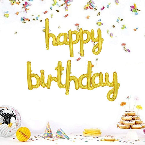 BEISHIDA Gold Happy Birthday Balloons Banner, 16 Inch Mylar Foil Birthday Letters Sign for Party Decorations