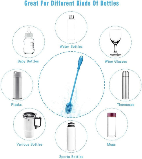 Silicone Bottle Cleaning Brush with Long Handle, Water Bottle Cleaner for Baby Bottles, Hydro Flask