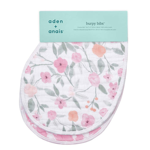 100% 4-Layer 22.5 11, 2-Pack, aden + anais Cotton Muslin Burpy Bib Multi-Use, Absorbent Burp Cloth and Full-Coverage