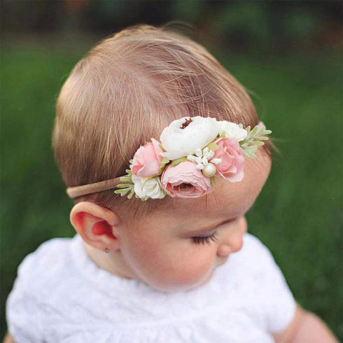 Baby Girl Nylon Headbands, Flower Hair Bows Accessories, 3Pcs Handmade Elastic Hair Band Crown for Newborn