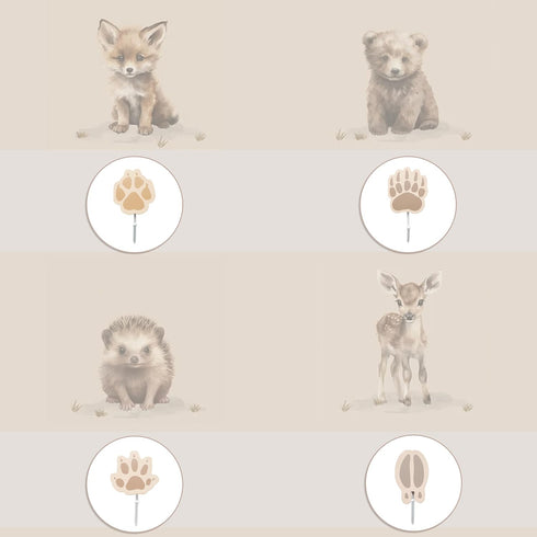 Thungeek Set Four-Piece of Wooden Animals Tracks Hooks for Kids - Fox, Deer, Bear, Hedgehog, Woodland Boy Nursery