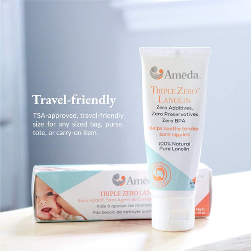 Ameda Triple Zero Lanolin Nipple Cream for Breastfeeding Pain, All Natural, 35g/1.2oz, Pure Lanolin Balm