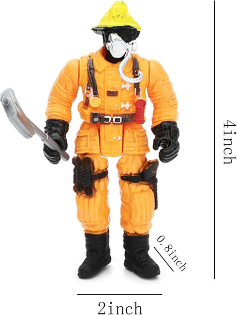 ONEST 12 Pieces Firefighter Action Figures Firefighter toys 4" Action Figures with Hats & Accessories for Teens Party Decoration