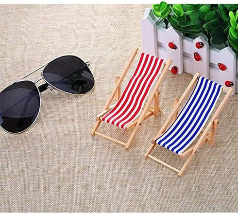 Pack 4 Dollhouse Miniature Furniture Accessories Foldable Wooden Beach Chair Mini Longue Deck Chair Doll House Ornament