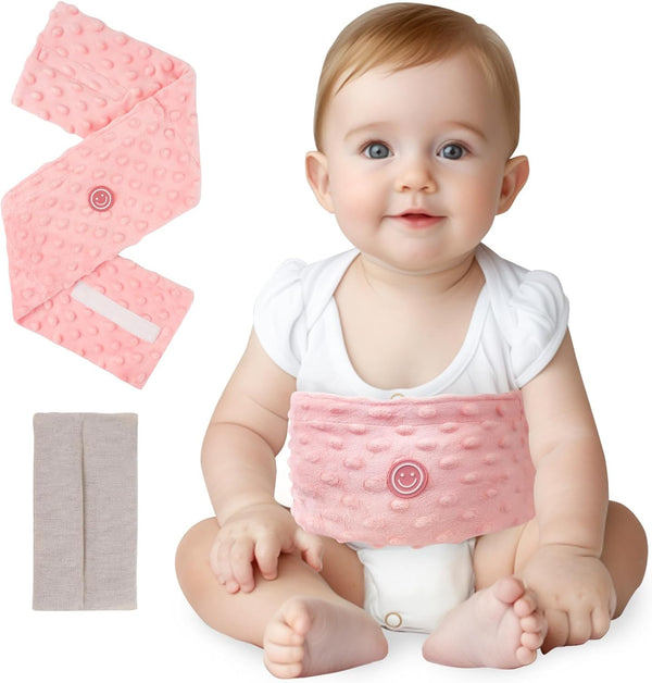 Colic and Gas Relief for Newborns - Flaxseed Heated Tummy Wrap, Baby Swaddling Belt for Upset Stomach Relief (Pink)
