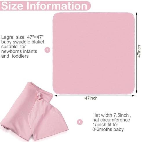 2 Set 47" 47" JaGely Pcs Stretchy Baby Swaddle Blankets Extra Soft x Baby Newborn Swaddle Blanket and Hat(Pink, Light