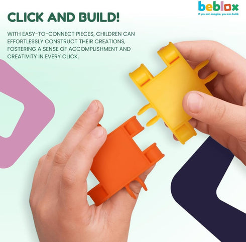 Set 128-Piece 4+ Beblox Building Blocks for Kids - Dog - Connecting Tiles - Interlocking Building Blocks for Kids, STEM