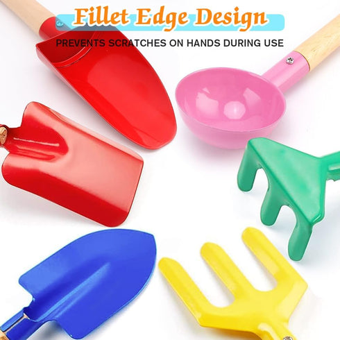 Katroiy 6 Set, Piece Kids Gardening Tools, Children Beach Sand Box Toys, Made of Metal with Sturdy Wooden Handle, Safe