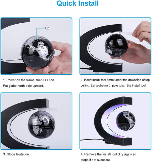 MOKOQI Magnetic Levitating Globe with LED Light - Cool Tech Gift for Men, Boys, and Girls