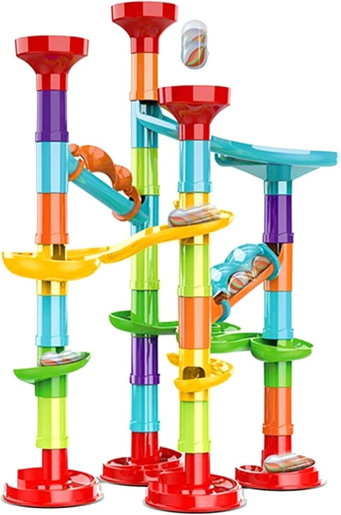 50Pcs Marble Run Set Building Blocks with 30 Glass Marbles for Kids, Girls, Boys Toys, Educational Race Game