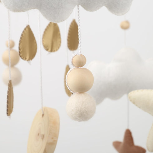 Boho Rainbow Crib Mobile - Gender Neutral with Gold Stars & Clouds