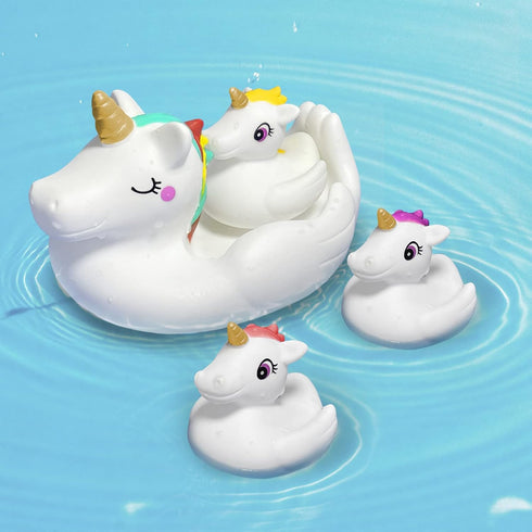 KIDPAPA 4pcs Set Baby Bath Toys,Cute Unicorn Bath Toys for Toddlers,Squirt Bathtub Toys for Boys Girls,Rubber Floating