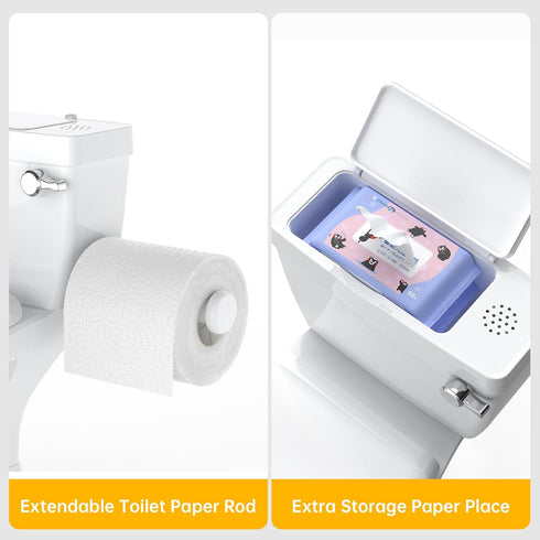 MilleLoom 2-in-1 Toddler Potty Training Toilet, Baby Potty Training Toilet with Real Feel Flush & Wipes Storage