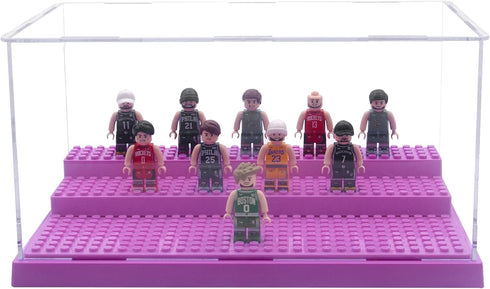 Minifigure Display Case for Action Figures, Dustproof Acrylic Box with 3 Movable Steps