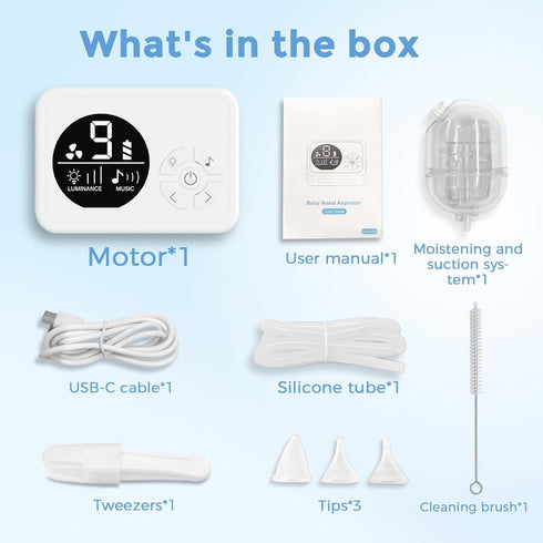 9 3 Nasal Aspirator for Baby, Nose Sucker with Suction Levels, Electric Snot Sucker, Levels Night Light & Nursery Rhyme