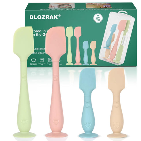 dlozrak 4-Pack Diaper Cream Spatula with Travel Case, Soft Baby Butt Spatula Silicone