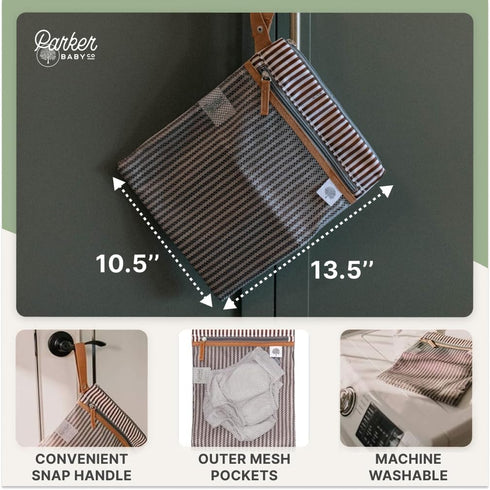 Parker Baby Cloth Diaper Wet Dry Bag - Waterproof Reusable Diaper Bag Accessory with Mesh Organizer and Zippered Pocket