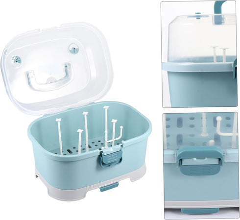 NUOBESTY Baby Bottle Drying Rack with Cover Portable Nursing Bottle Storage Box Baby Bottle Holder Dinnerware Organizer