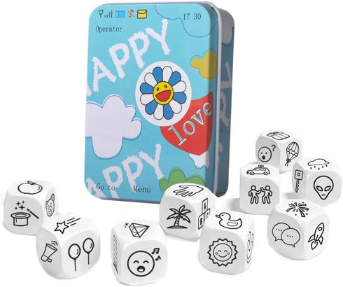 DIY Happy Story Dice, 9 Cubes Toys with 54 Images for Unlimited Story Combinations, Iconic Storytelling Game for Kids