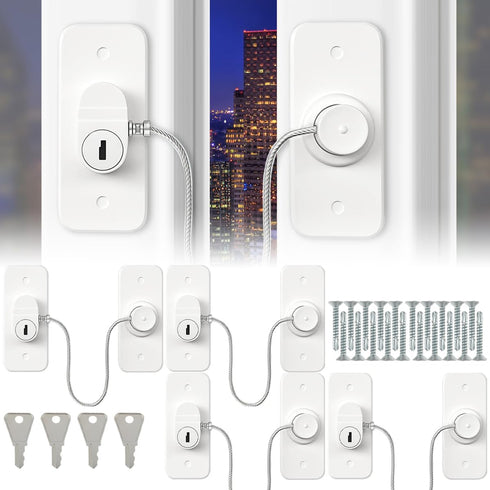 4Pcs Window Safety Lock, Self Adhesive Childproof Security Lock with Screws and Key for Home Windows