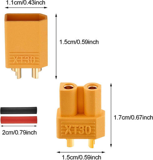 20 Pairs XT30 Connectors Male and Female Connectors Plugs with 2 Pieces Shrink Tubing for RC Battery by Frienda