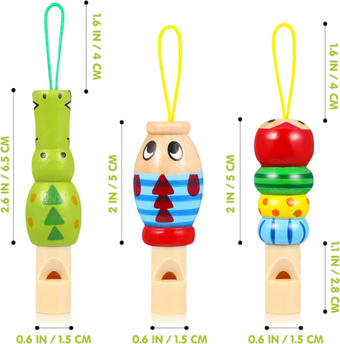 Kisangel Kids Musical Toys 3 Pcs Wood Carved Animal Whistle Noise Makers for Birthday Bag Fillers (Random Color)