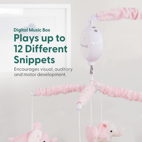 12 The Peanutshell Crib Mobile for Girls - Soft Pink Musical Baby Crib Mobile with Lullabies, Cute Elephant Baby Pink
