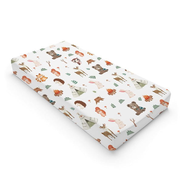 Camping Woodland Animals Changing Pad Cover, 32"x16" Cute Bear Raccoon Squirrel for Boys Girls