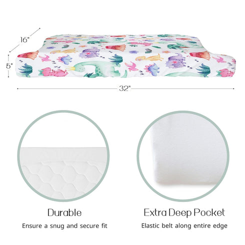 Girls Dinosaur Changing Pad Cover for Baby Pink Purple, Dino Animal Tropical Diaper Change Table Covers, Ultra Soft Stretchy Breathable Safe Snug Fitted Changing Mat Sheets Fit 32"/34" x 16"