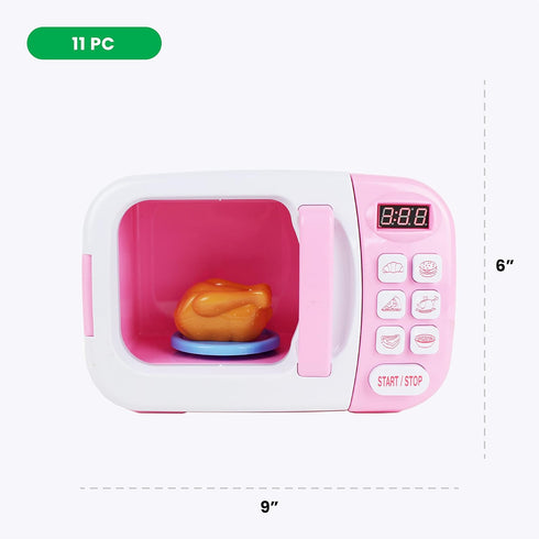 Boley Pink Microwave Playset - 11 Pc Light & Sound Pretend Play Kitchen Toys Set for Kids Ages 3+