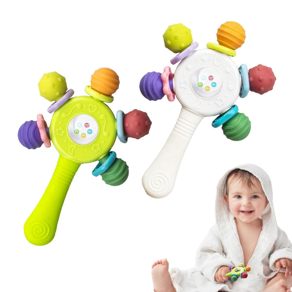 Joinshow 2PCS Baby Sensory Teething Toys-Rattle Stick,Food Grade BPA Free Chew Toy,Grip Strengthening