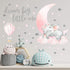 Yovkky Girls Sleeping Elephant Dream Big Nursery Wall Decals, Watercolor Pink Moon Hot Air Balloon Grey Star Decor
