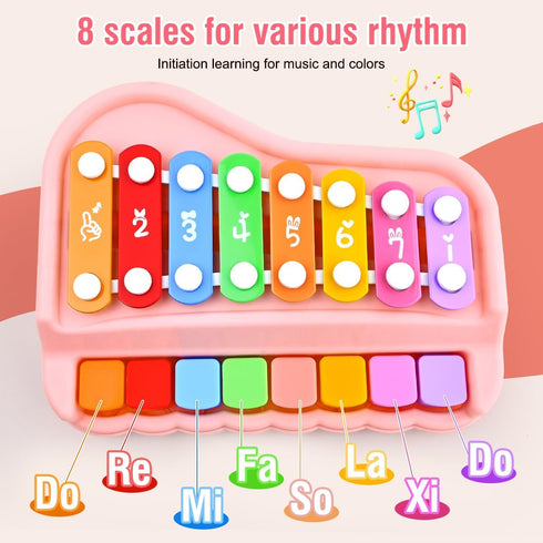 1-3, 1+ 3 1 8 Baby Piano Xylophone Toy for Toddlers Age Montessori Musical Toy Double Sided Cards Pink Educational Gift