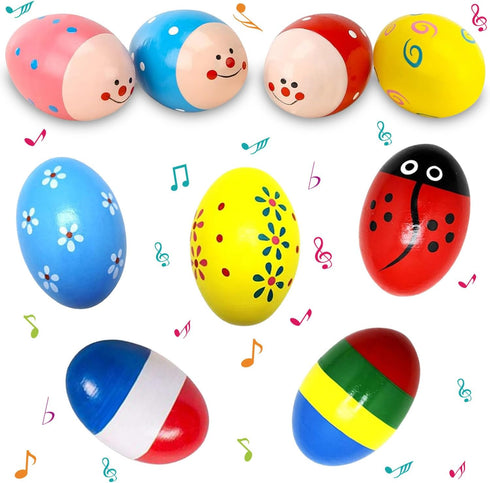 9 Pcs Wooden Easter Eggs Shakers Maracas for Kids, Musical Instrument Classroom Prize, Easter Basket Stuffers