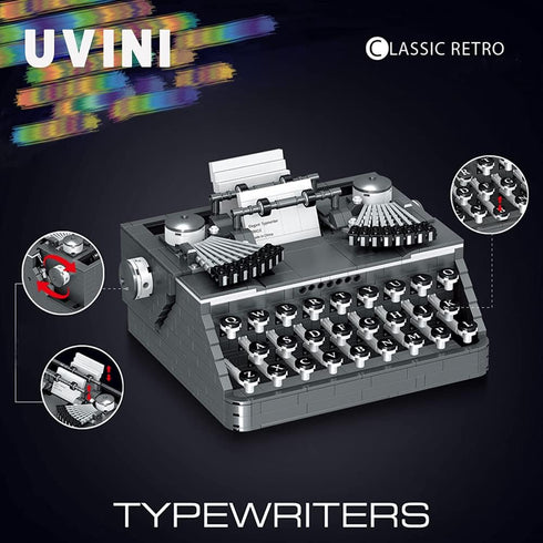Uvini Adult Building Set, Classic Retro Typewriters, 1136 pcs Construction Brick Set
