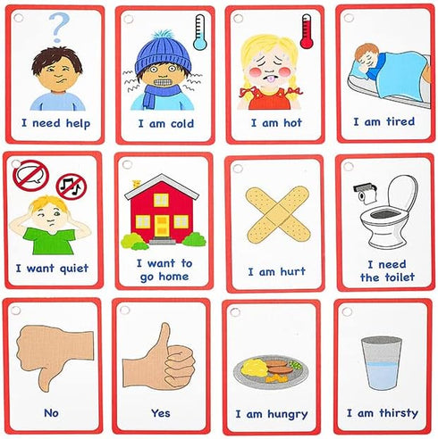 My Essential Needs Cards, 12 Flash Cards for Visual Aid for Special Ed, Speech Delay, Non-Verbal Children & Adults
