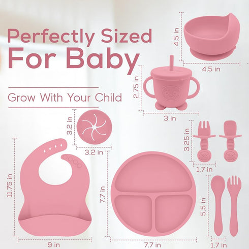 Happy Munchkins Set 9 Essentials-6+ Silicone Baby Feeding | PCS Baby Led Weaning Supplies Feeding Utensils | Divided