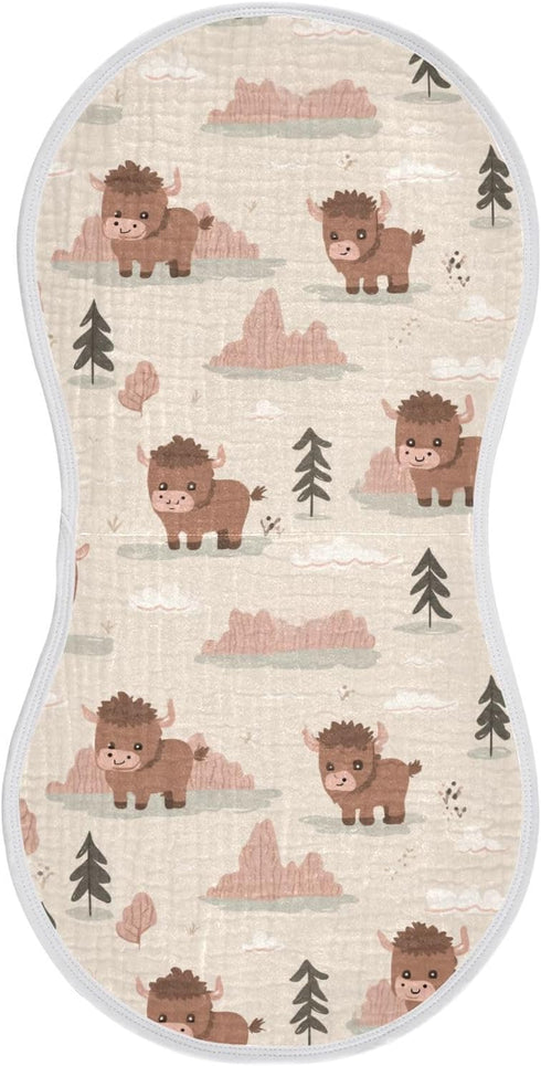 decor gift Cotton Muslin Burp Cloth Easy Care Cute Cartoon Lakeshore Bison Brown Feeding