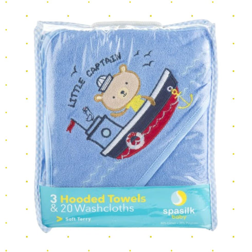 23-Piece Set, 3 20 Spasilk Soft Terry Hooded Bath Towel and Washcloth Baby Towels and Baby Washcloths for Newborn Boys